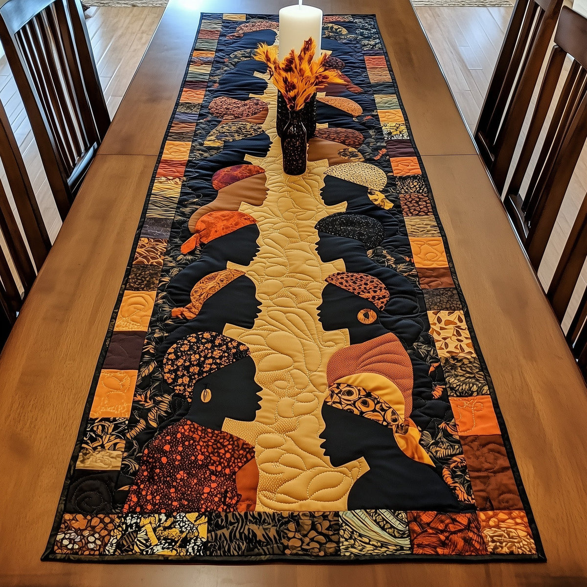 Women Profiles on Golden Panel Table Runner