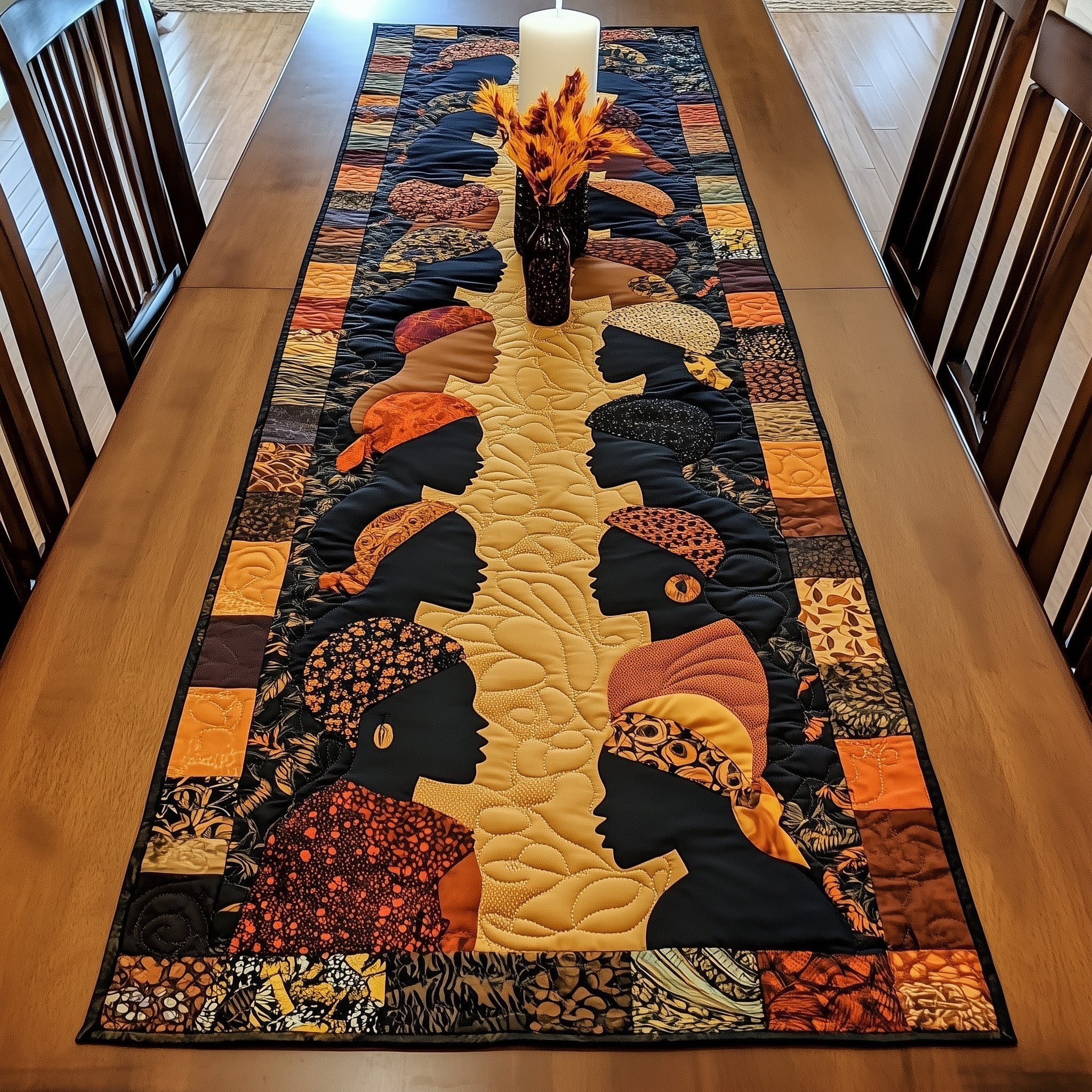 Women Profiles on Golden Panel Table Runner