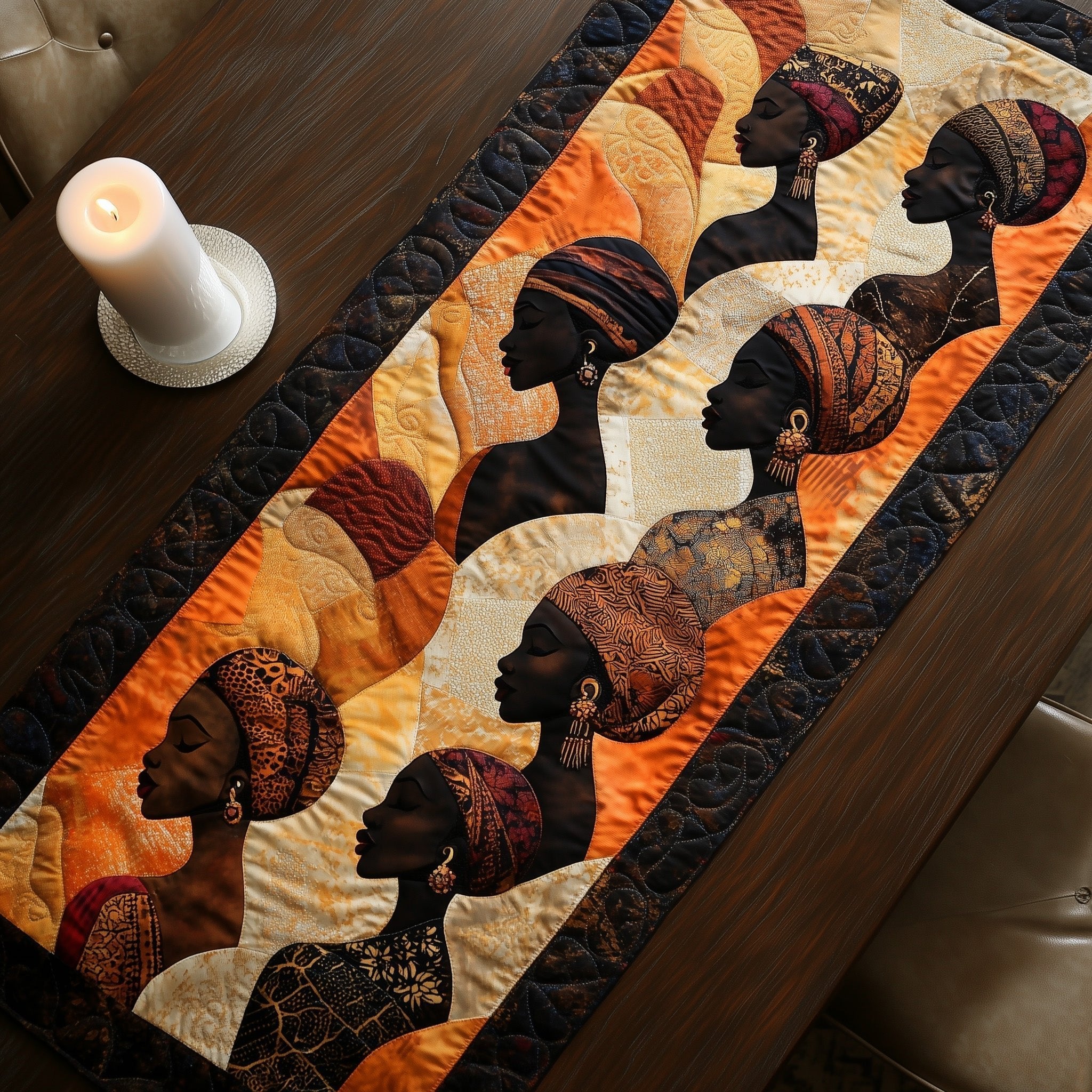 Women in Headwraps on Cream Panel Table Runner