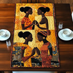 Two Women Profiles on Gold Table Runner