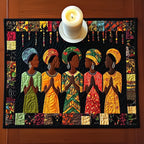 Women in Green and Yellow Dresses Table Runner