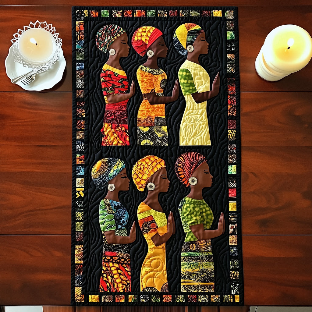 Women in Headwrap Quilt Blocks Table Runner