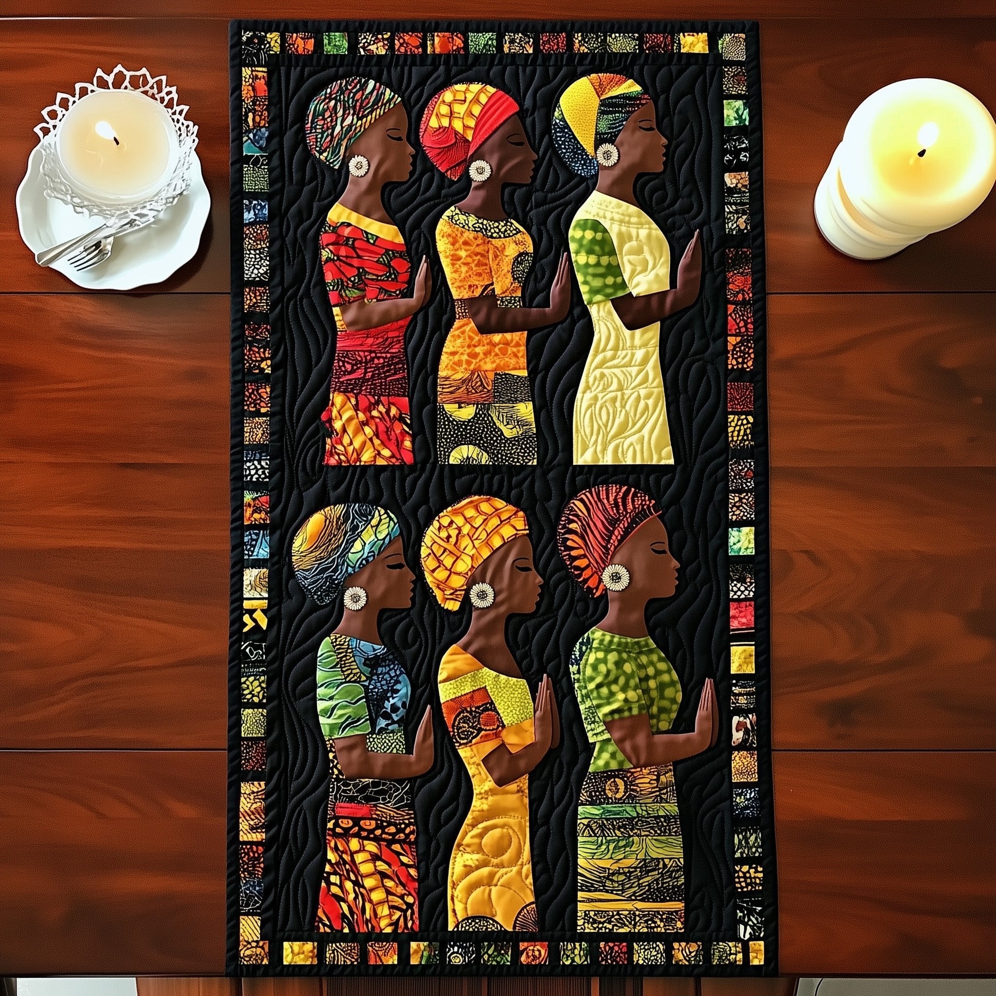 Women in Headwrap Quilt Blocks Table Runner