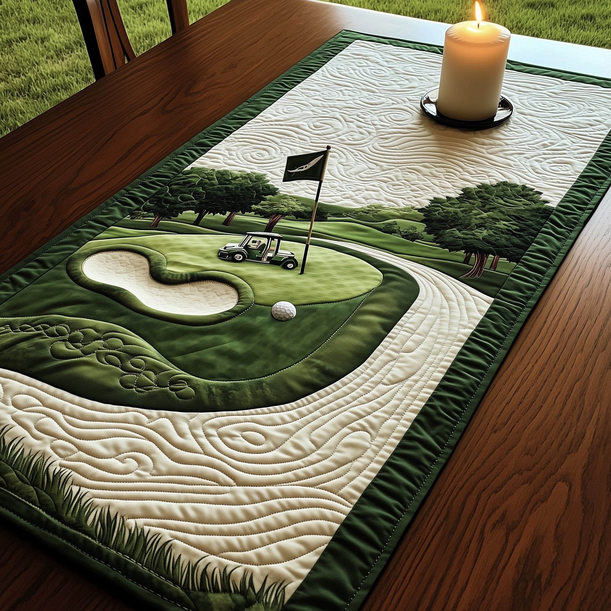 Putting Green with Flag and Carts Table Runner