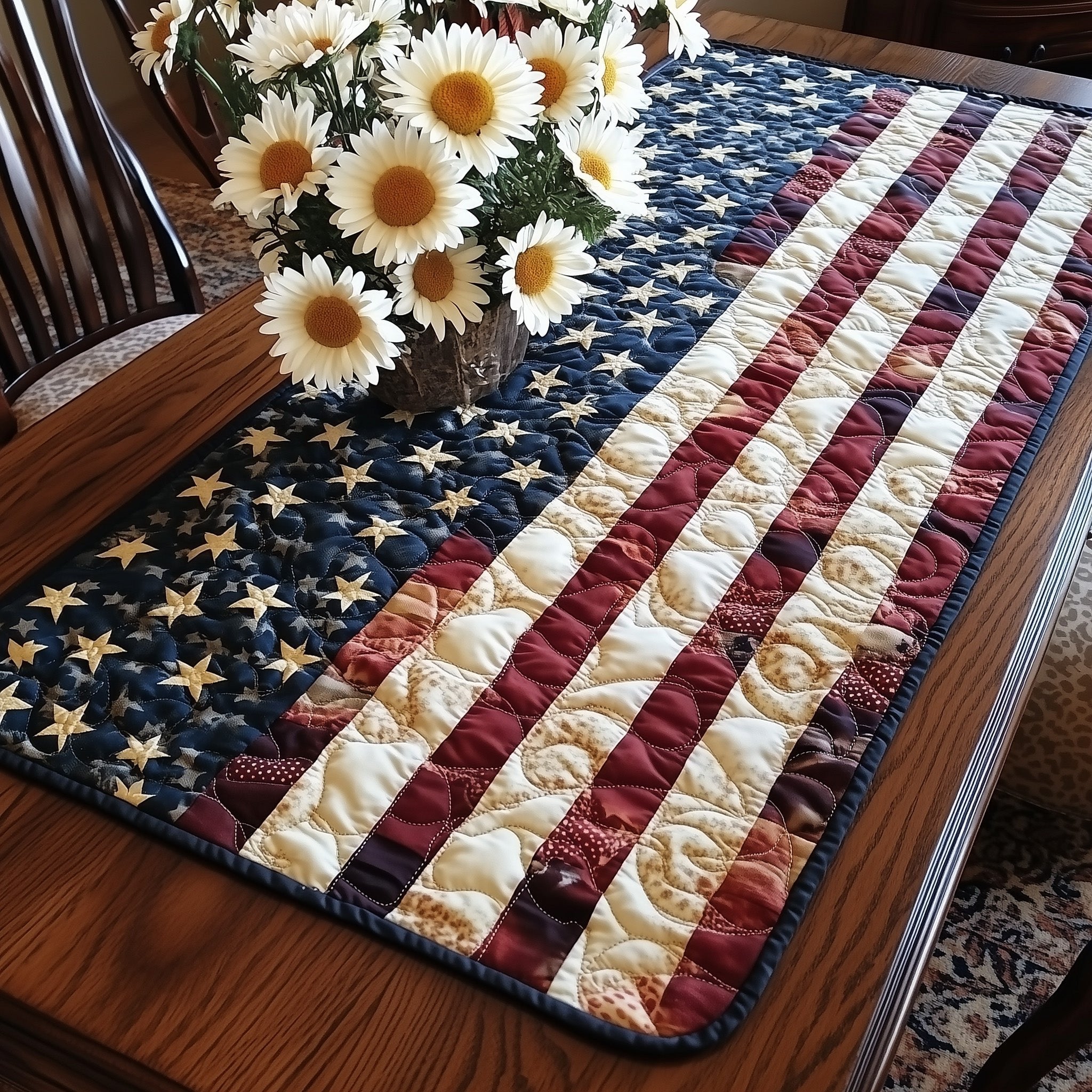 Red White and Blue Stripe Panels Table Runner