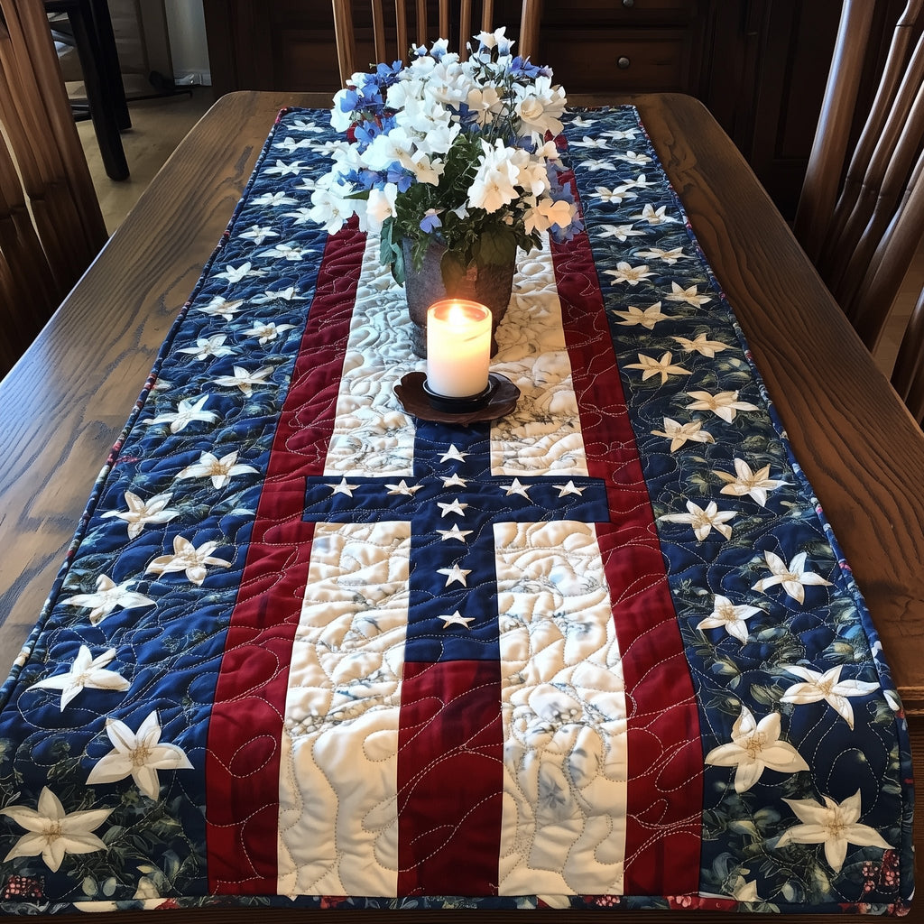Cream Stripe Between Star Panels Table Runner
