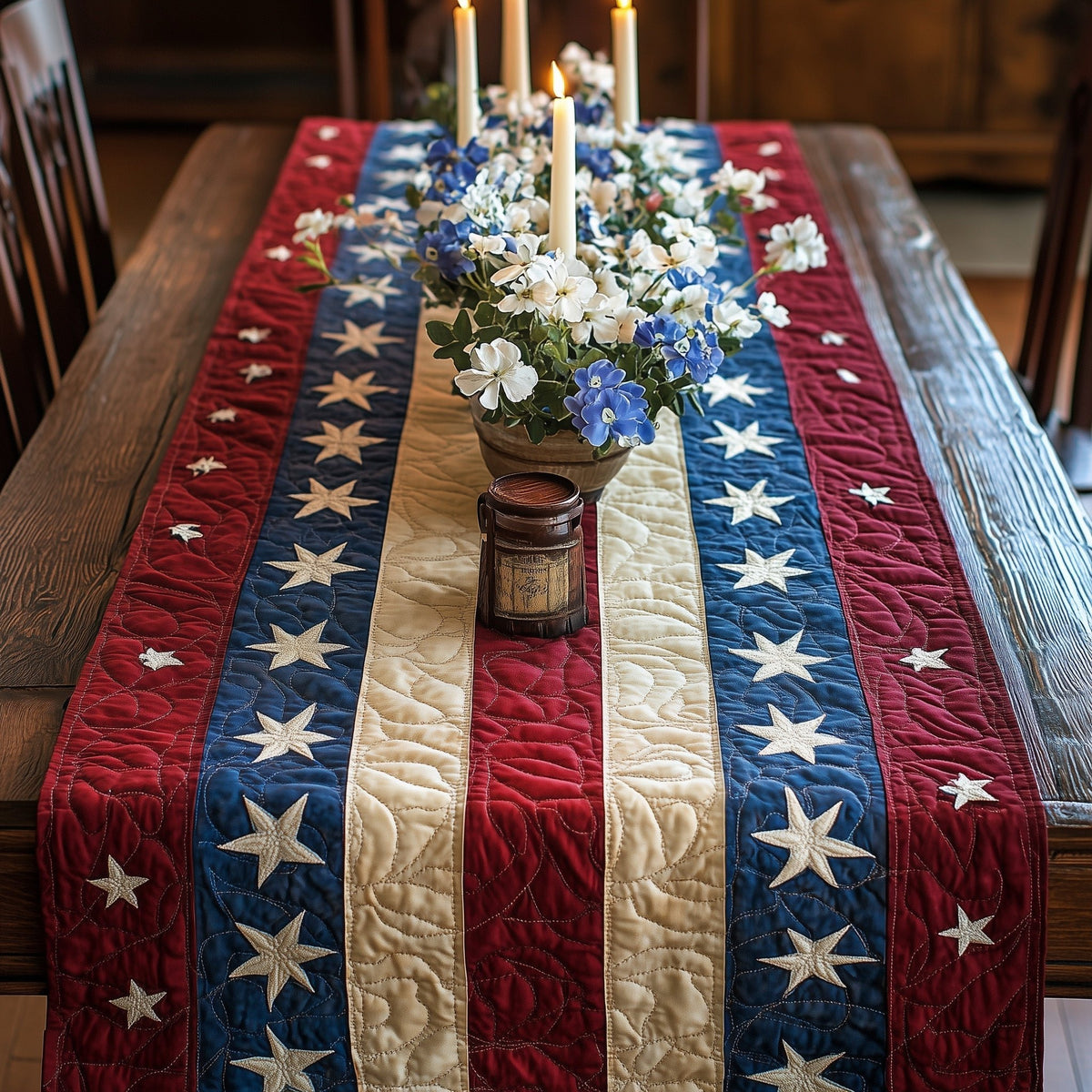 Star Studded Red and Blue Stripes Table Runner