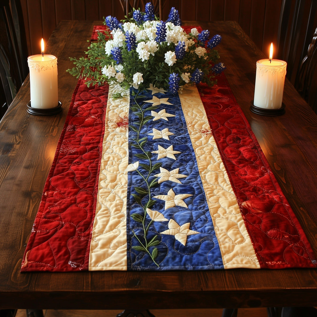 Red White and Blue Vertical Bands Table Runner