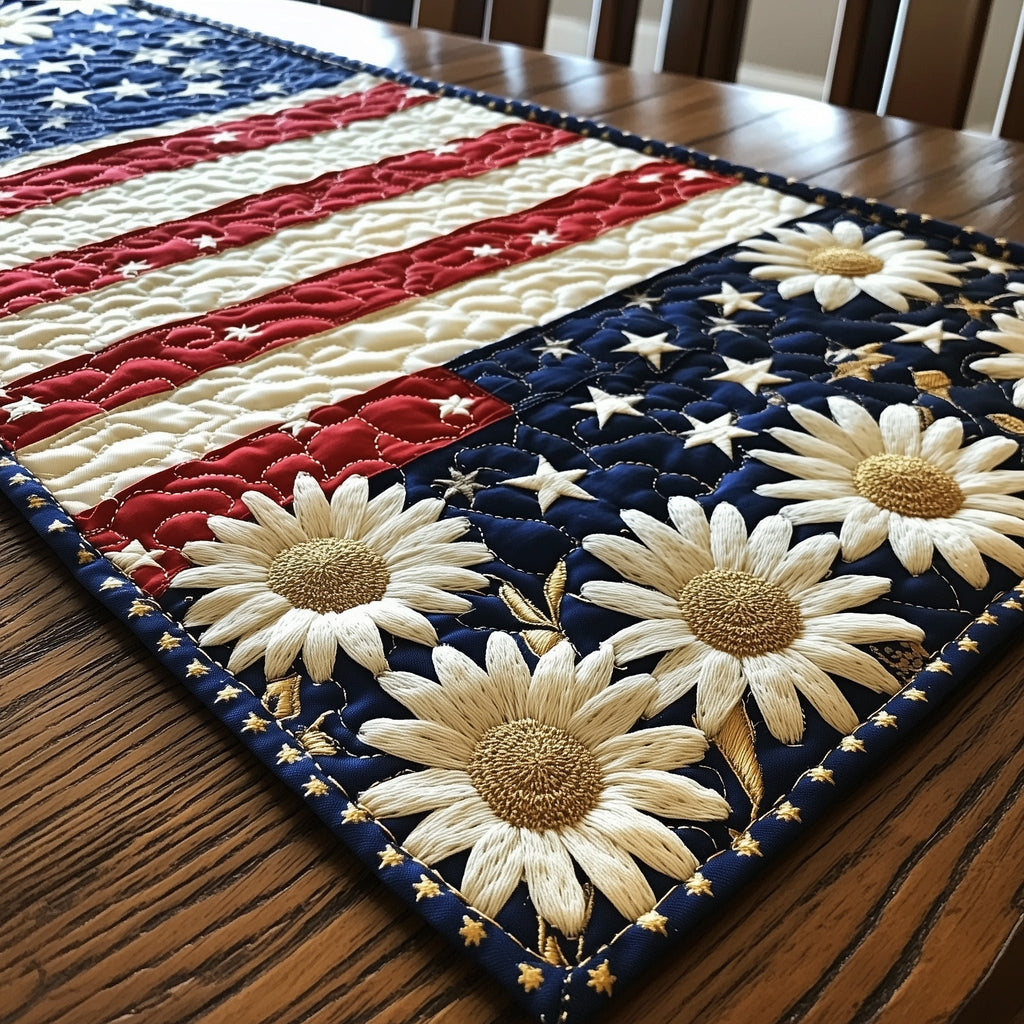 Cream Sunflowers on Flag Stripes Table Runner