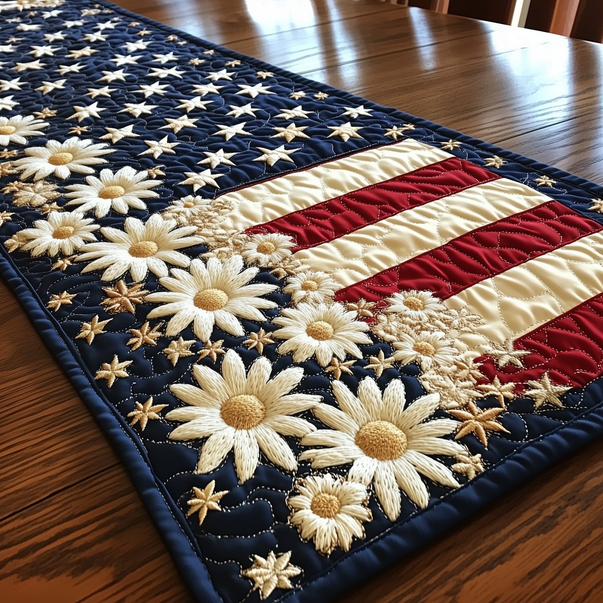 Daisy Border on Flag Stripes Table Runner