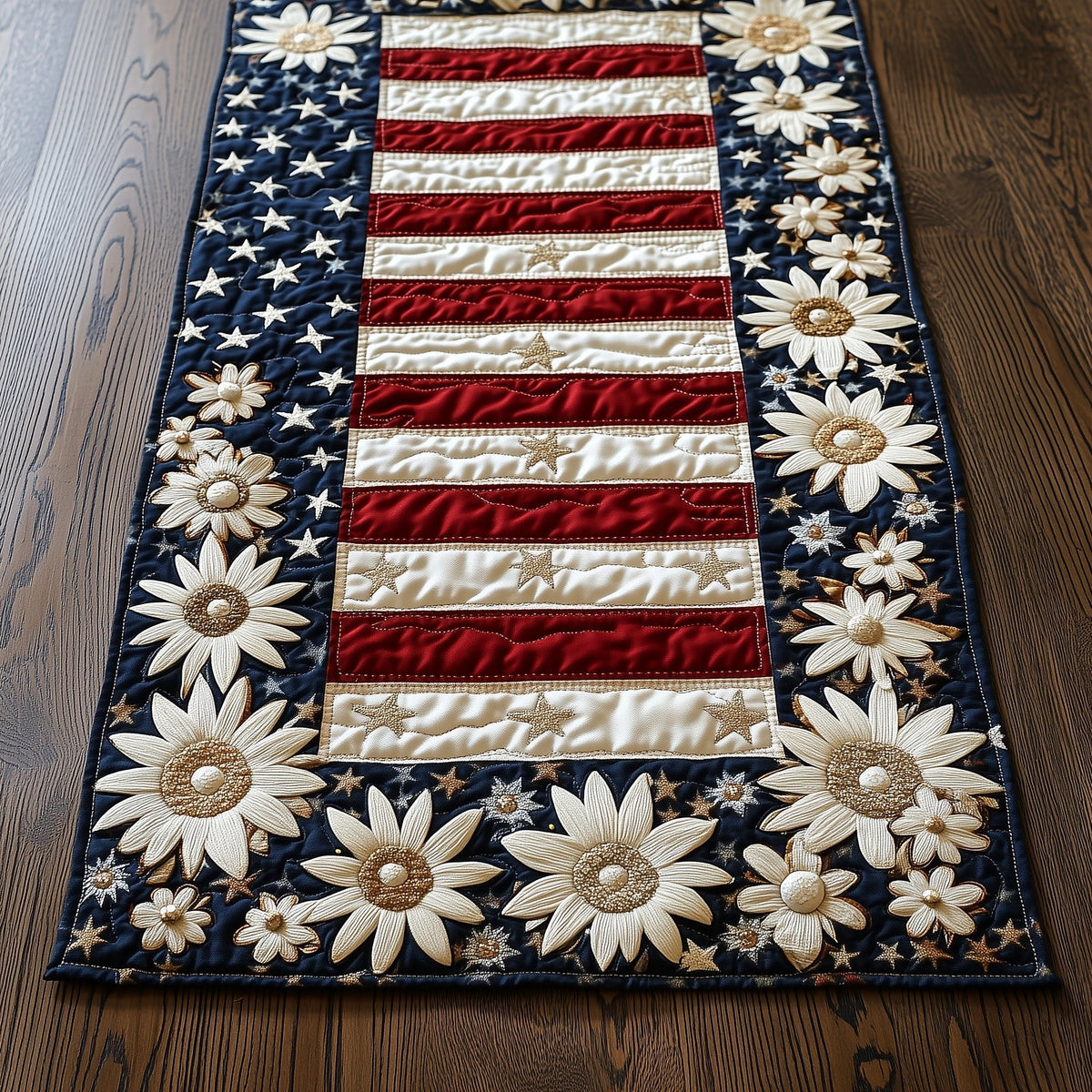 Sunflowers Framing Red Stripes Table Runner