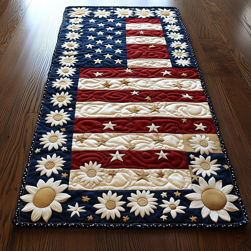 Daisies and Stars on Striped Flag Table Runner