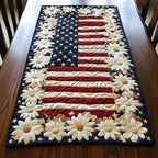 White Blossoms Around Flag Panel Table Runner