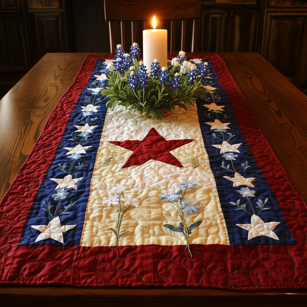 Red Star on Cream Panel Table Runner