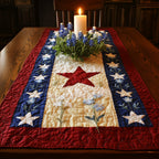 Red Star on Cream Panel Table Runner