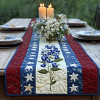 Blue Wildflowers on Cream Stripe Table Runner
