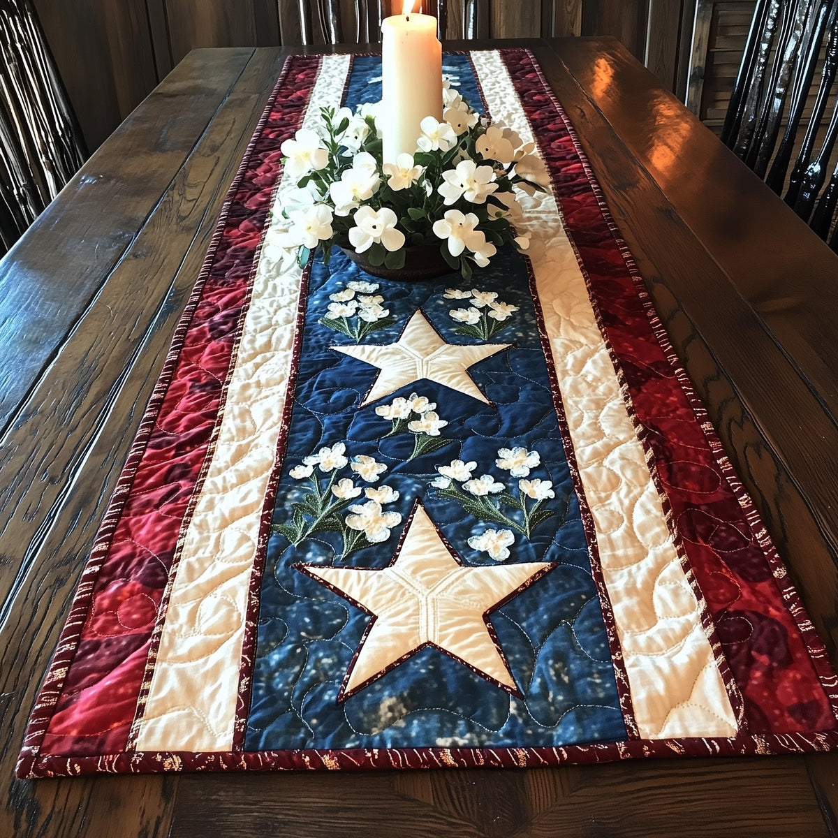 White Stars on Cream Center Table Runner