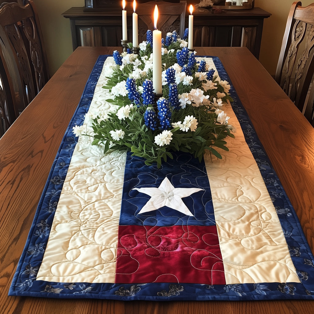 Single White Star on Blue Panel Table Runner