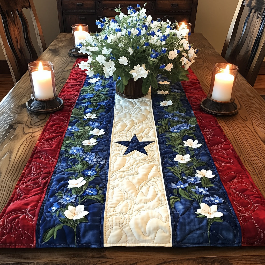 Navy Star Among White Blossoms Table Runner
