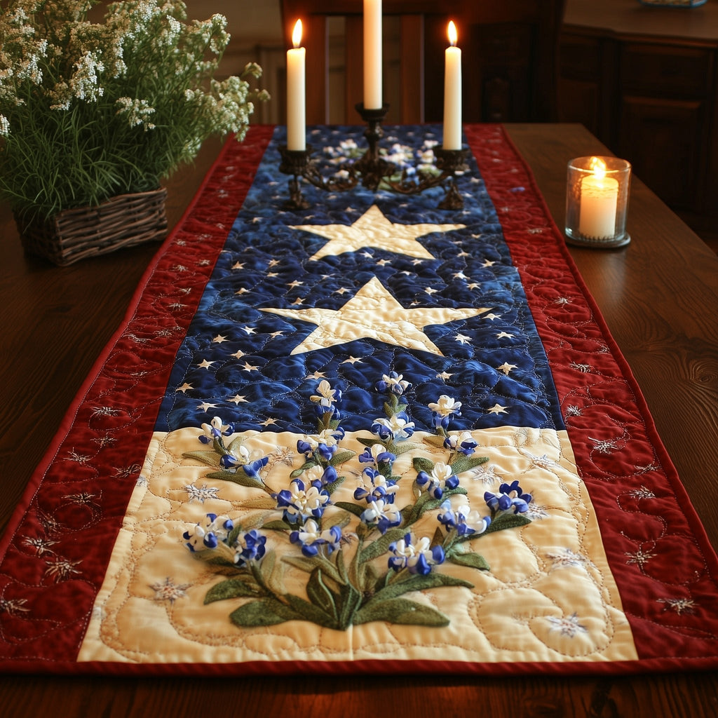 Cream Star with Blue Forget Me Nots Table Runner