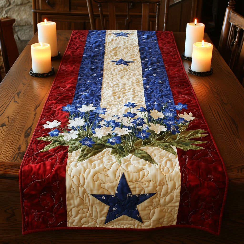 Blue Star and Blue Blossoms Table Runner
