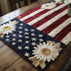 Cream Sunflower on Flag Corner Table Runner