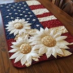 Three Cream Sunflowers on Flag Table Runner