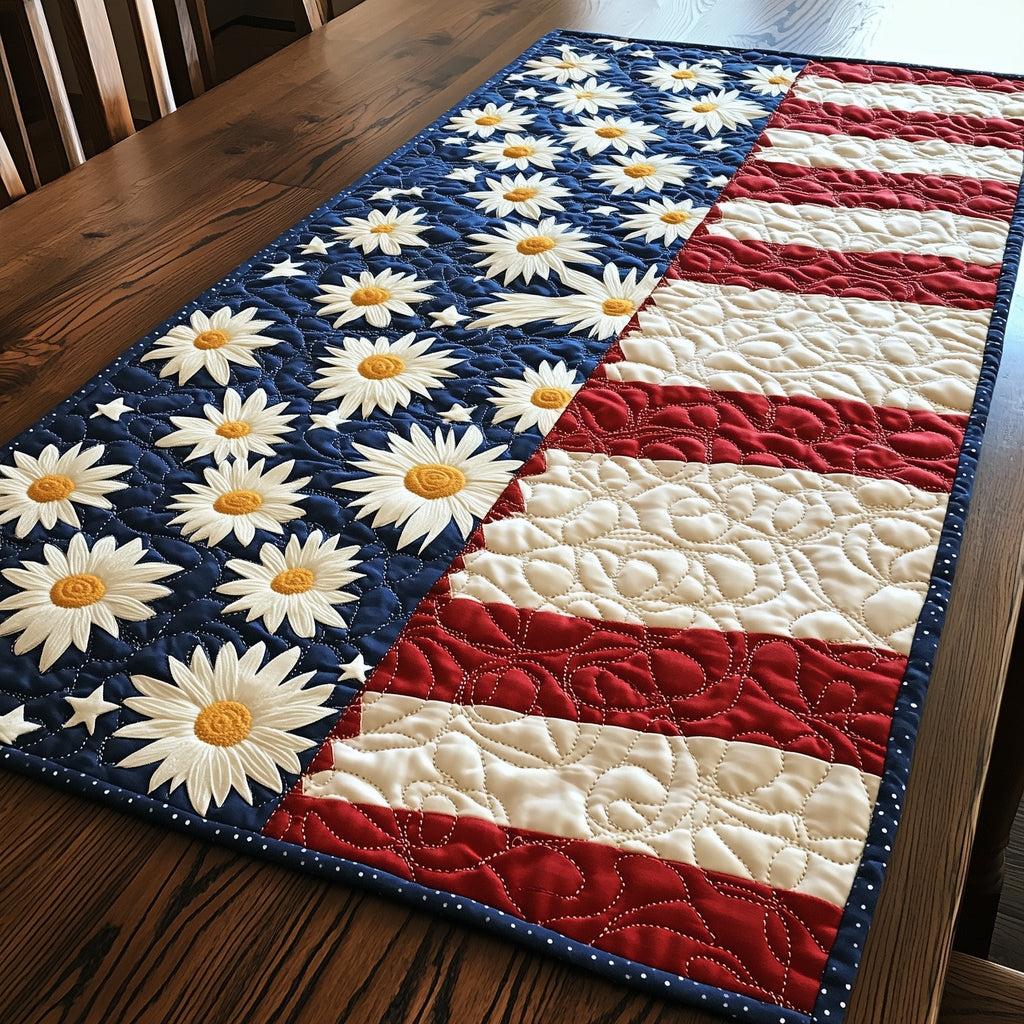 Daisies on the Blue Star Field Table Runner