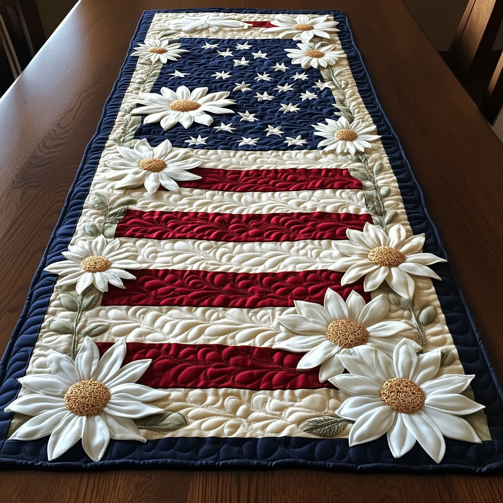White Daisies Scattered on Flag Table Runner