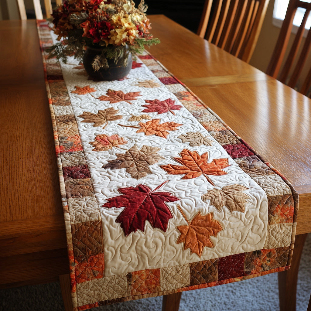 Autumn Leaves on Cream with Rust Border Table Runner