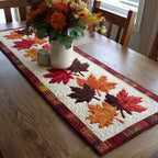 Scattered Maple Leaves on Cream Table Runner