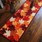 Crimson Leaves on Ivory Quilting Table Runner
