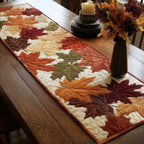 Sage and Rust Leaves on Cream Table Runner