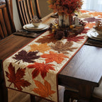 Warm Toned Leaves on Cream Table Runner