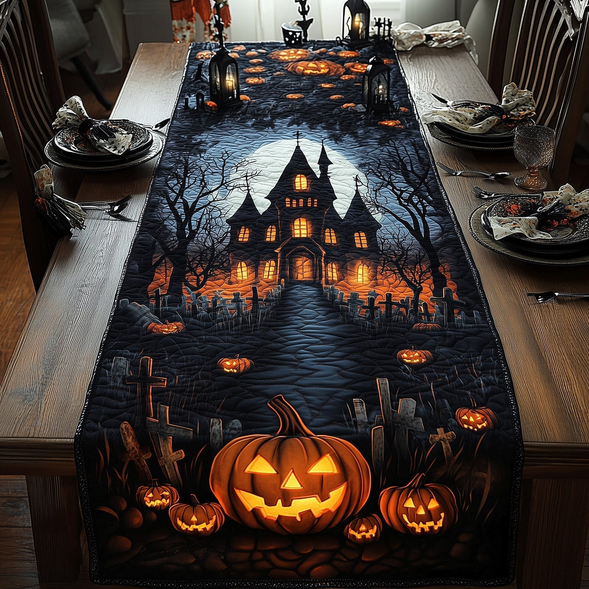 Big Jack o Lantern Before the Manor Table Runner