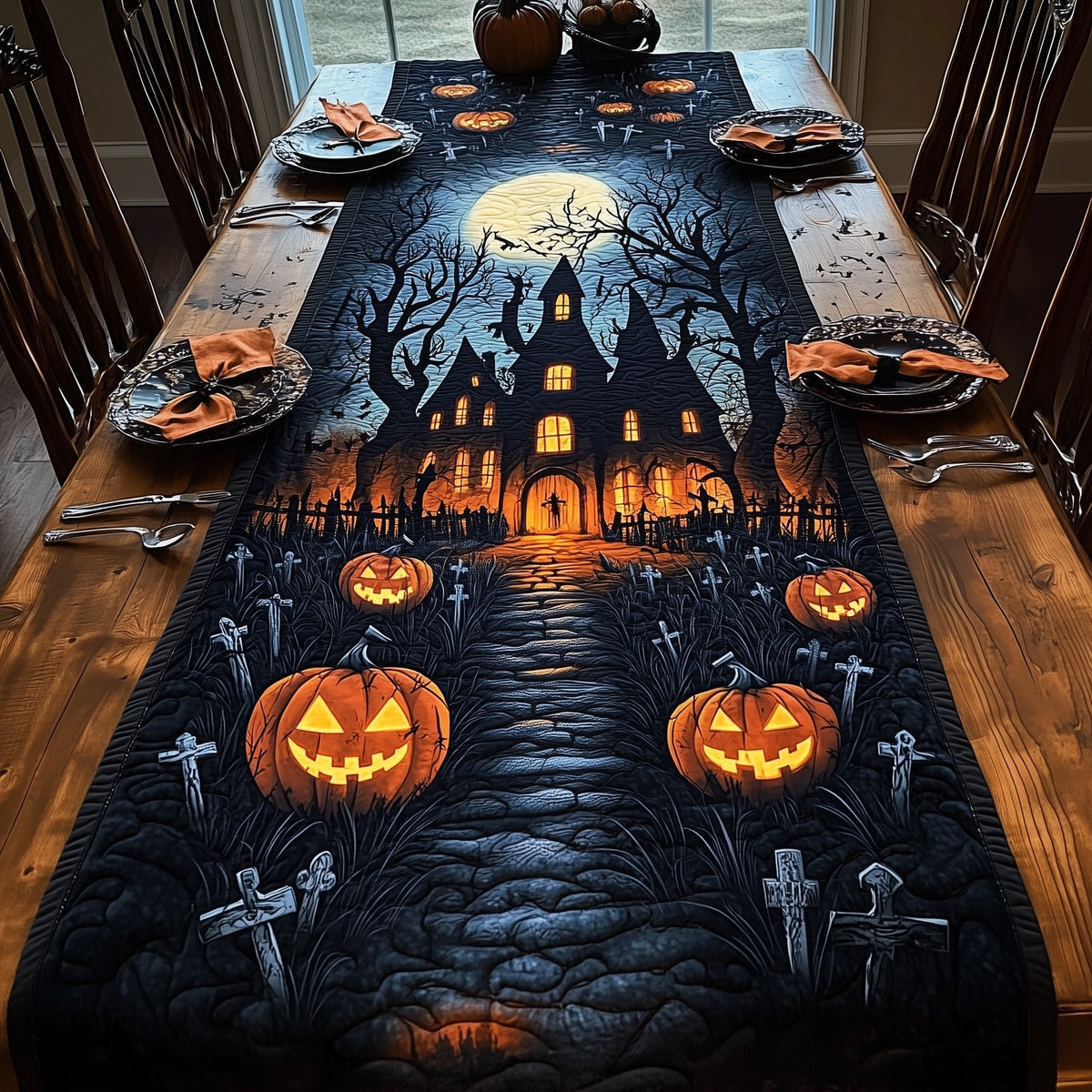 Pumpkins on the Cobblestone Path Table Runner