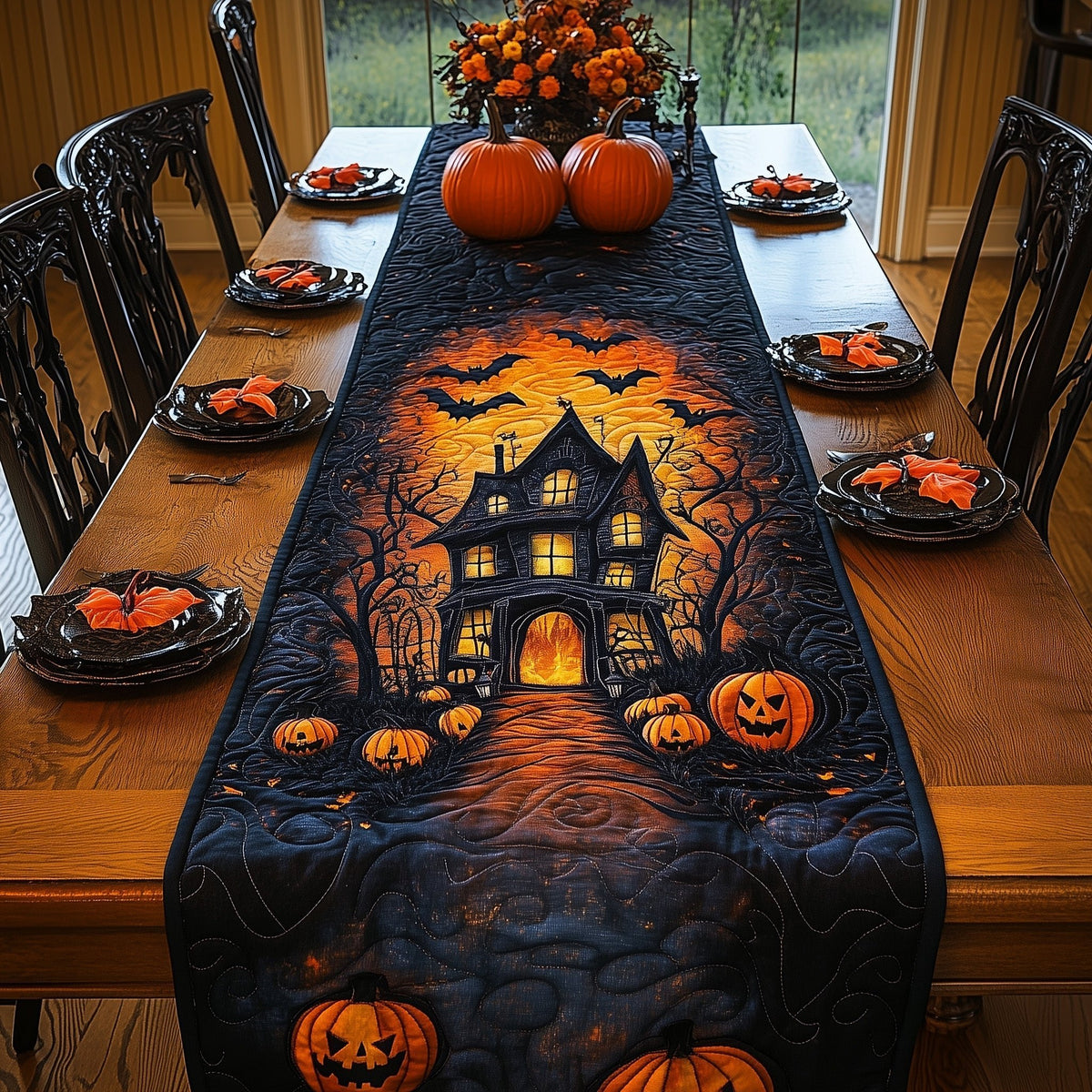 Bats Over the Pumpkin Manor Table Runner