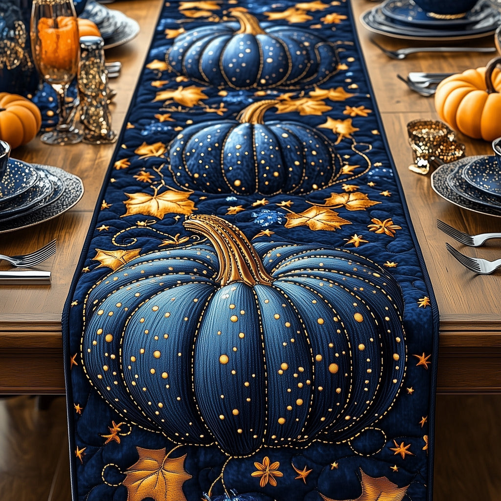 Blue Pumpkin with Gold Stars Table Runner
