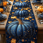 Blue Pumpkin with Gold Stars Table Runner