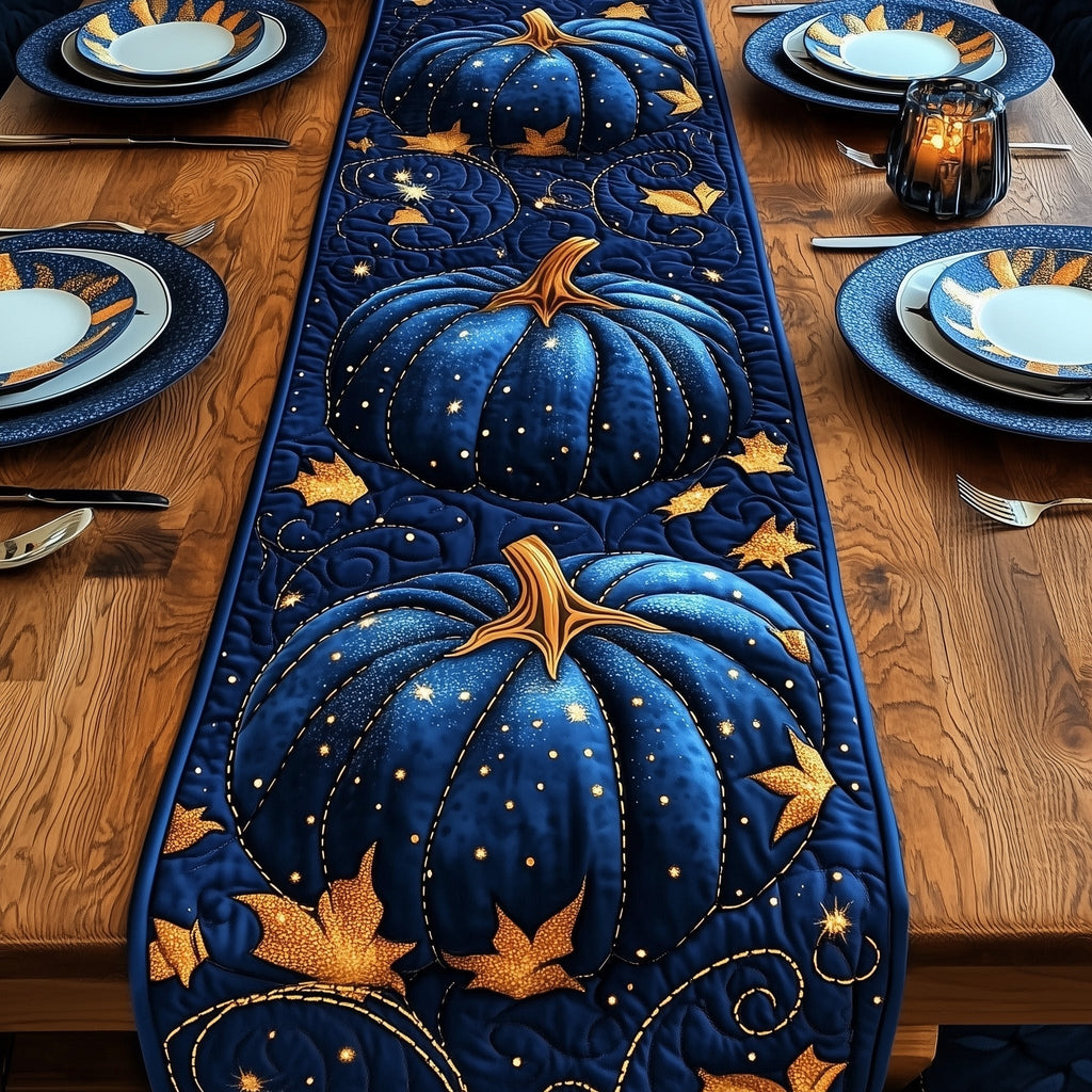 Blue Pumpkin with Maple Leaves Table Runner