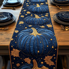 Navy Pumpkin with Stars and Leaves Table Runner