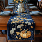 Golden Pumpkin on Navy with Leaves Table Runner
