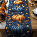 Blue and Orange Pumpkins with Vines Table Runner