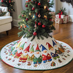 Little Gnomes Crowded on White Christmas Tree Skirt
