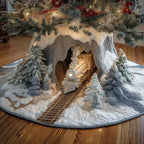 Winter Wonderland Train Through the Snowy Mountain Tunnel Christmas Tree Skirt