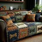 Bones and Paws on Navy Lodge Plaid Sofa Cover