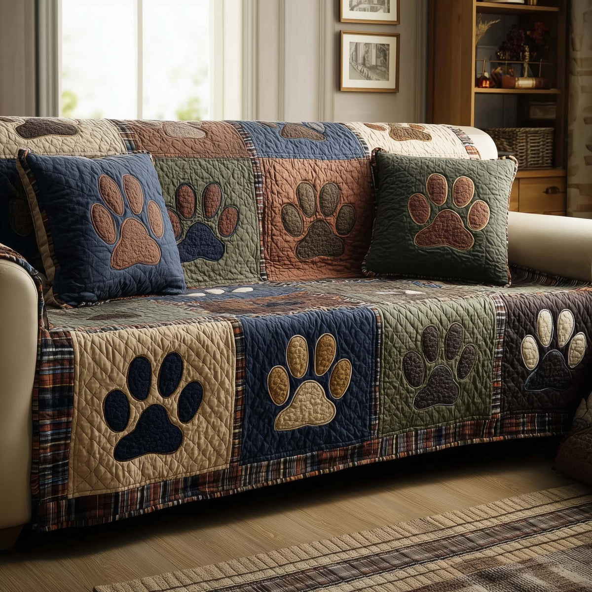 Paw Prints on Green Blue and Slate Sofa Cover