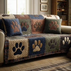 Paw Prints on Green Blue and Slate Sofa Cover