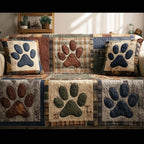 Paw Prints on Brick Blue and Wheat Sofa Cover