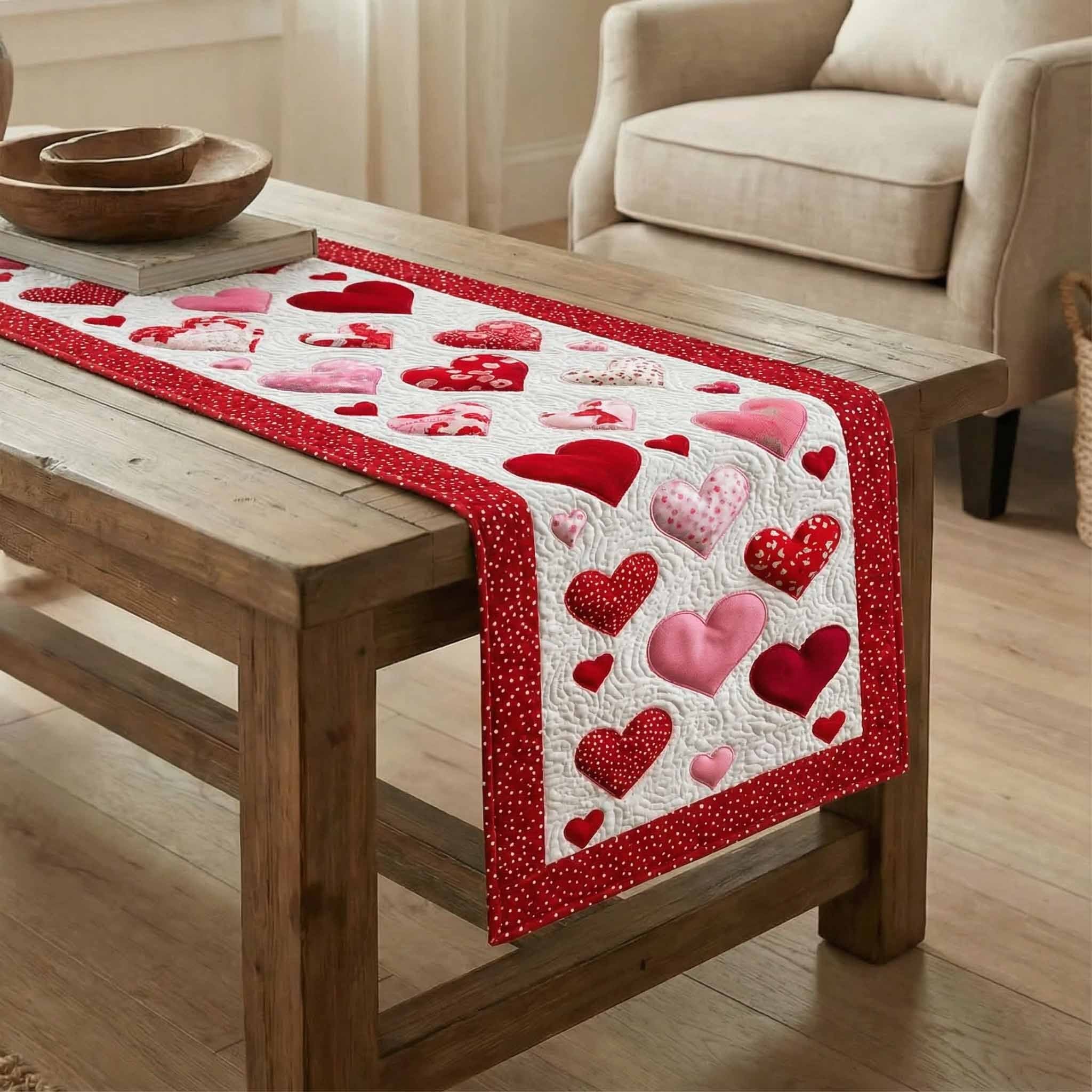 Red and Pink Hearts with Red Trim Table Runner